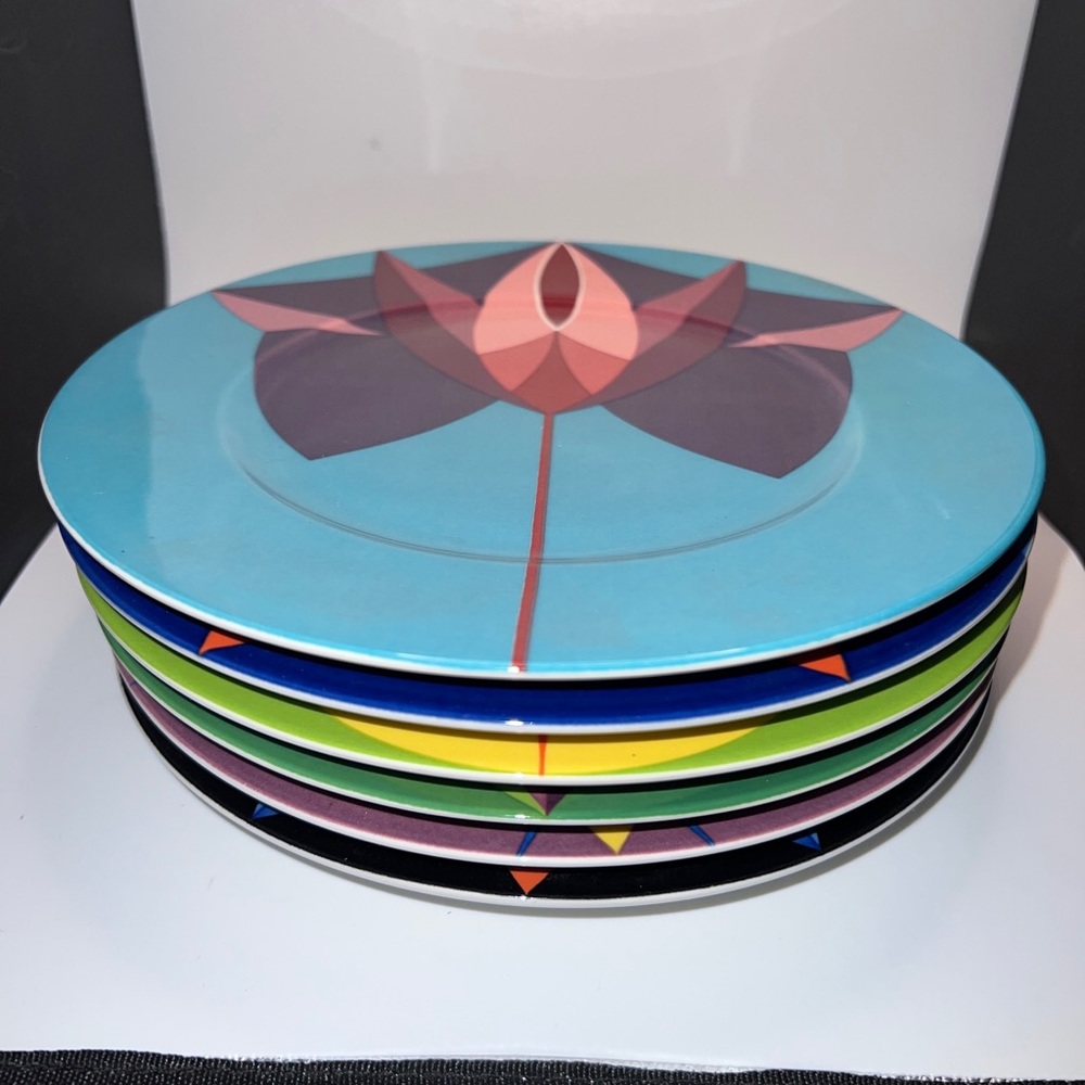 Set Of 6 Villeroy & Boch 8” Kaleidoscope Plates No Chips Or Cracks Beautiful!